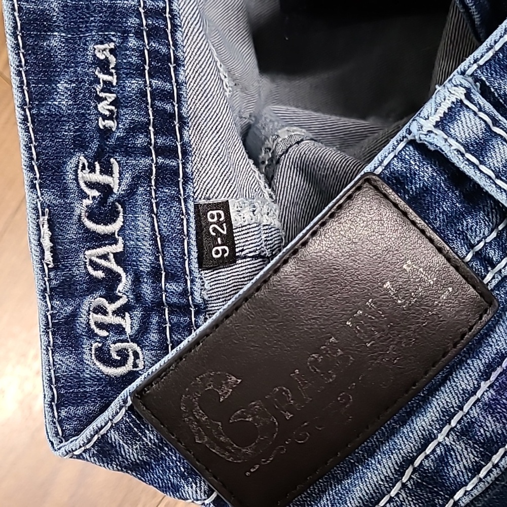GRACE in LA 29x29 BOOTCUT PRE-OWNED DARK WASH WOMENS GIRLS DENIM BLUE JEANS - Picture 8 of 8